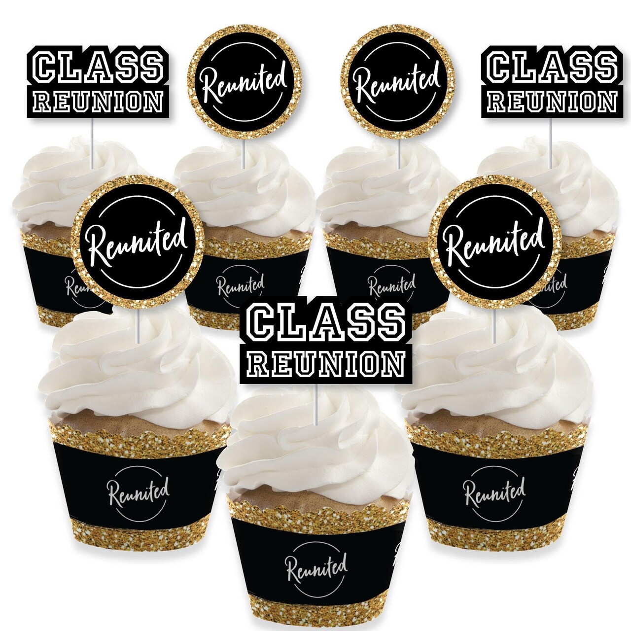 Big Dot of Happiness Reunited - Cupcake Decoration - School Class Reunion Party Cupcake Wrappers and Treat Picks Kit - Set of 24